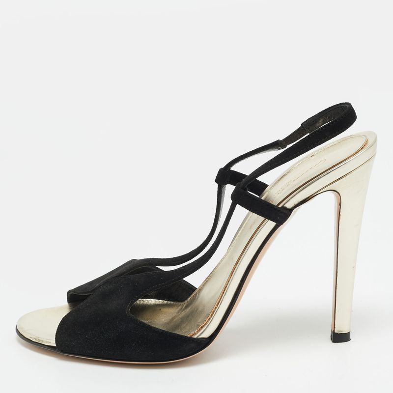 Gianvito Rossi Camoscio Size 38 Black Suede Slingback Sandals